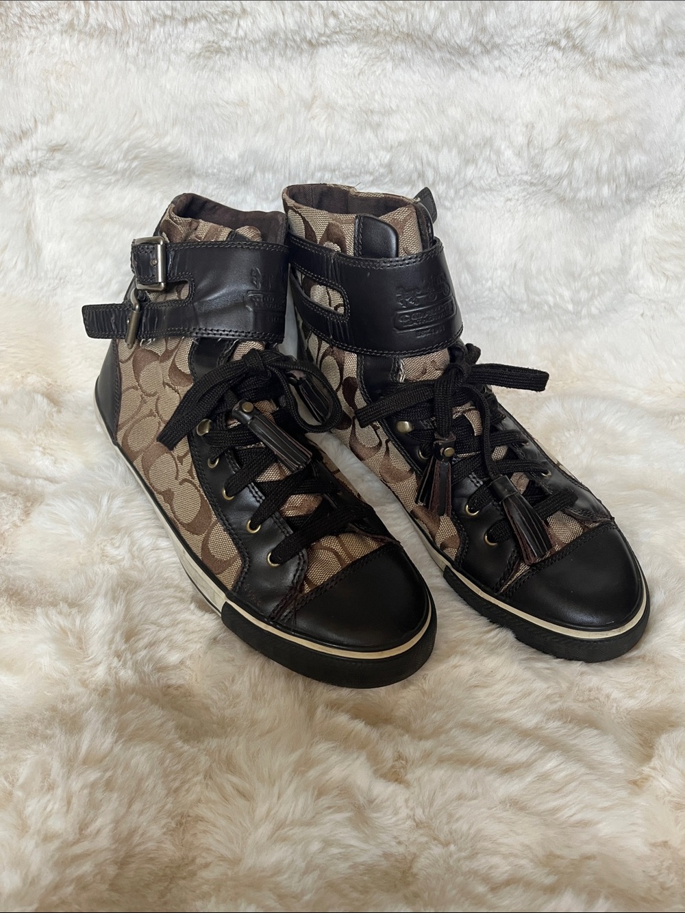 Vintage Coach Brown Signature High-Top Sneakers with Black Trim size 9.5